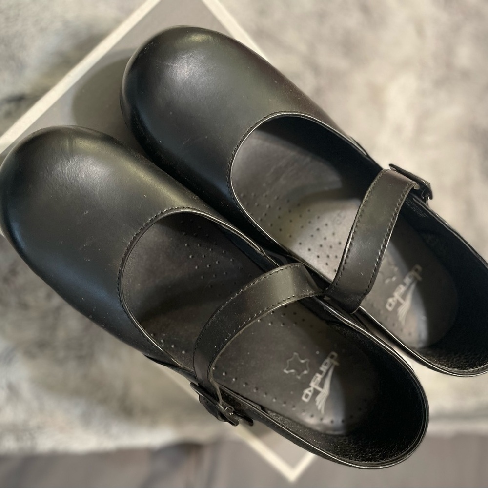 Dansko Black Leather Mules